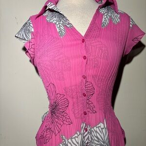 Pink Floral Button-Up Women's Top